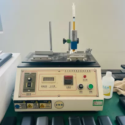 Alcohol abrasion tester at the Zhongshan smart-lock factory