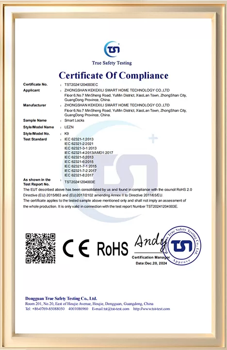 K9 RoHS Certificate of Compliance — issued 20 December 2024