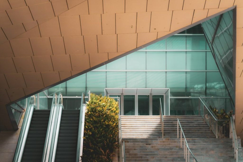 Architectural reference showing a contemporary building entrance