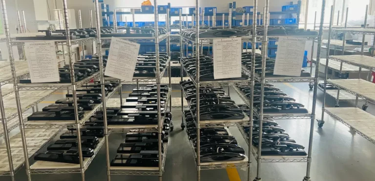 Smart-lock production racks at the Zhongshan smart-lock factory