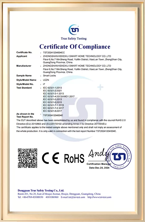 i7 RoHS Certificate of Compliance — issued 20 December 2024