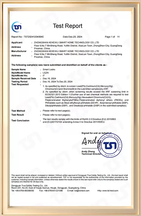i7 RoHS test report cover — issued 20 December 2024